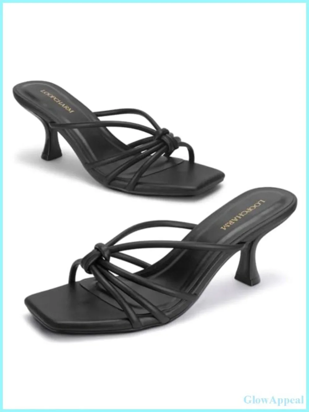Women's Strappy Kitten Heel Knotted Square Open Toe Mule Sandals - Faux Leather